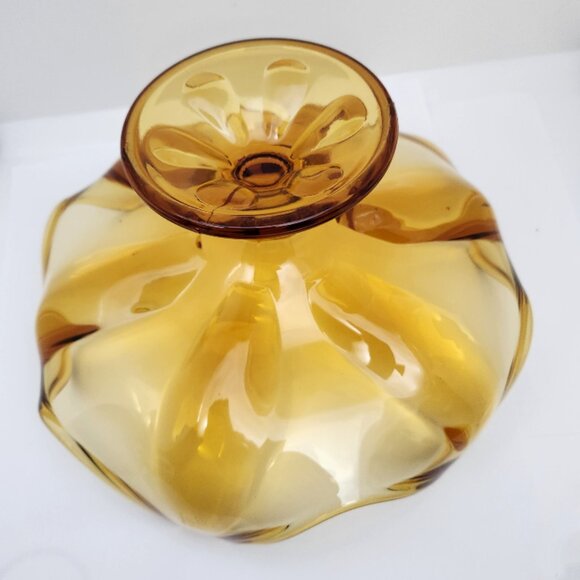 Viking EPIC, Six Petal, Pressed Glass, Amber, Pedestal Fruit Bowl, 9" Diameter - Picture 7 of 11